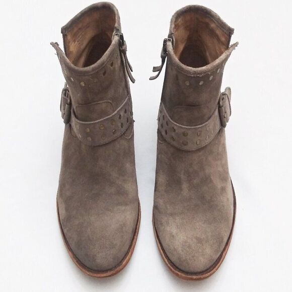 Söfft ALLENE Suede Moto Bootie Studs Buckles Side Zip Western Cowboy Boots Taupe - Picture 12 of 16